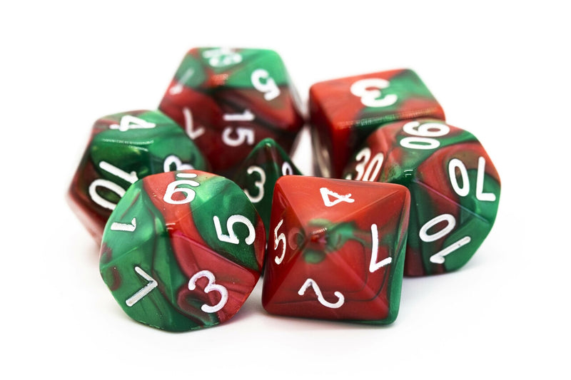 Vorpal: Red & Green - Old School 7 Piece RPG Dice Set