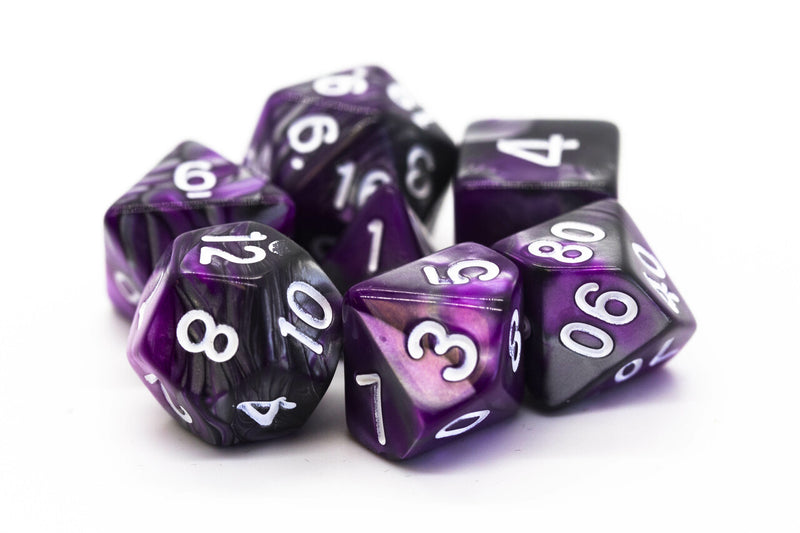 Vorpal: Silver & Purple - Old School 7 Piece RPG Dice Set
