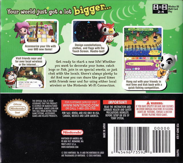 Animal Crossing Wild World NIntendo DS Back Cover