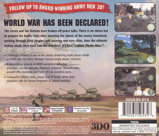 Army Men World War Back Cover - Playstation 1 Pre-Played